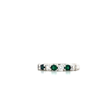 14K White Gold Round Emerald Eternity Band