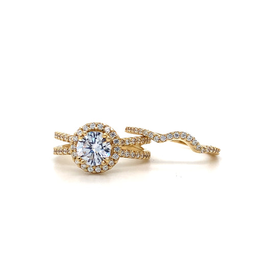Halo Engagement Set In 14K Yellow Gold Rings