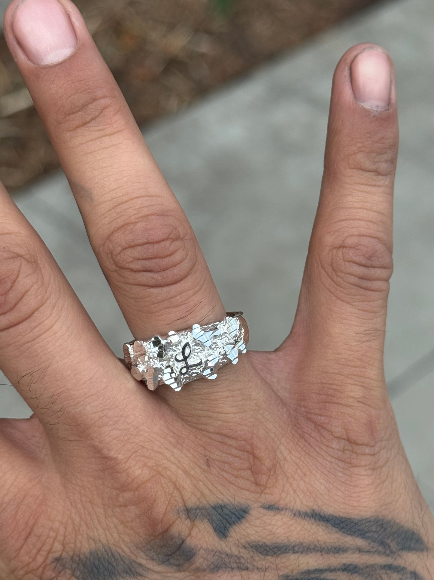 925 Silver Initial Nugget Ring