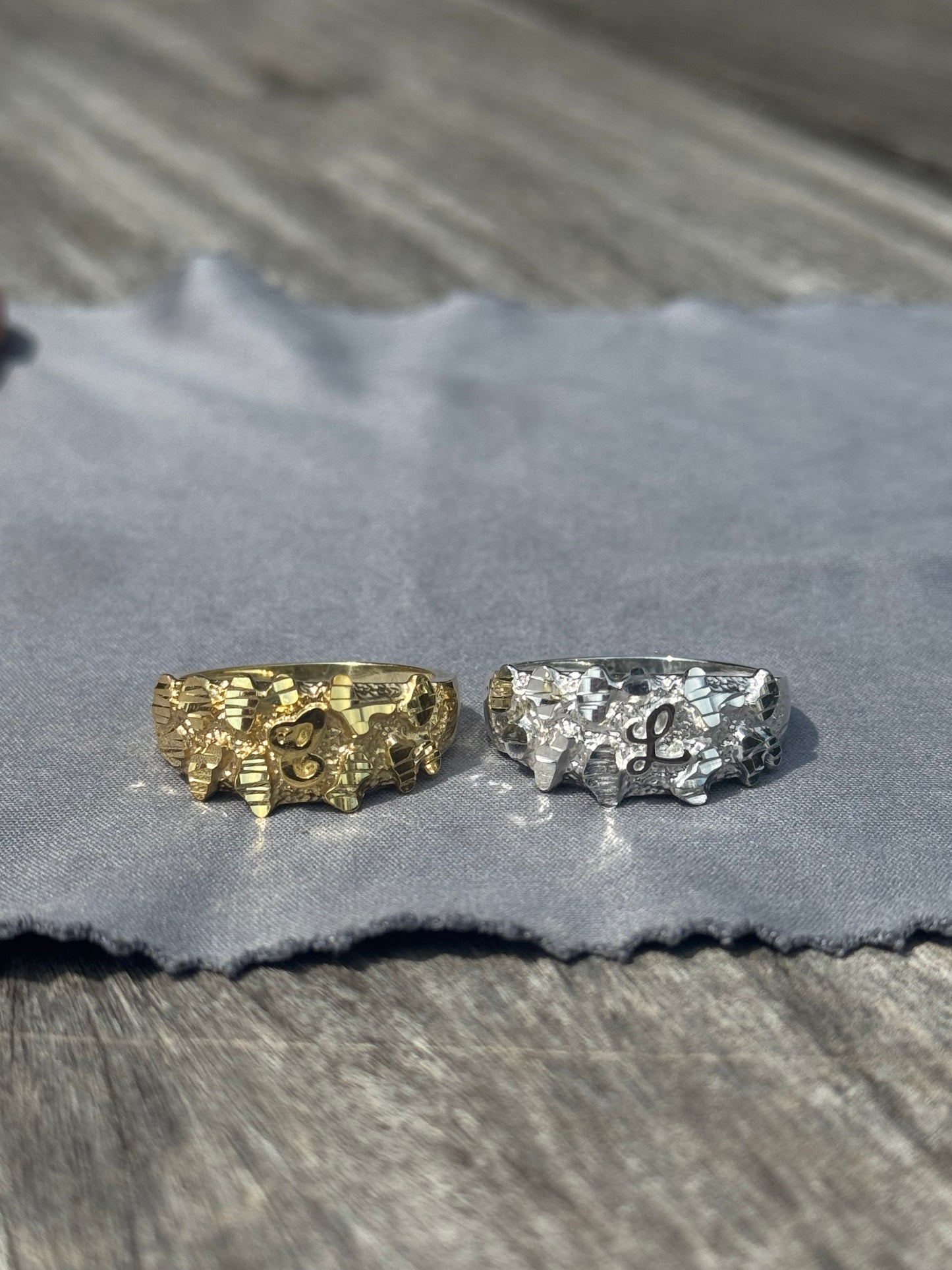 925 Silver Initial Nugget Ring