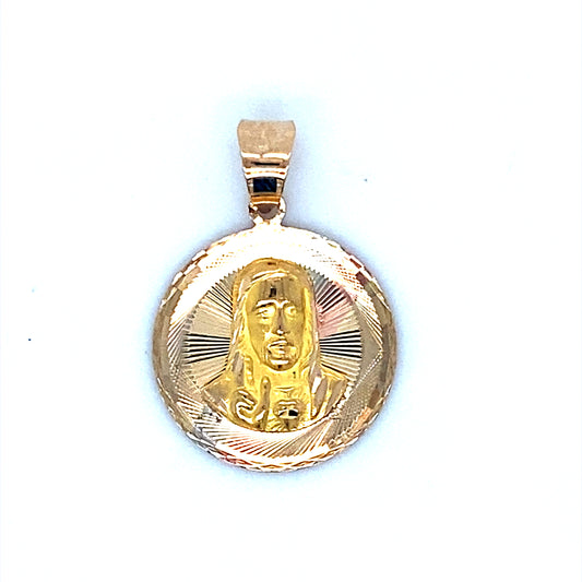14K Tri Colored Jesus Medallion Pendant (20.73MM x 17.96MM)