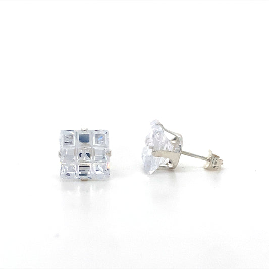 Invisible Cut 9MM Square Studs In 925 Sterling Silver