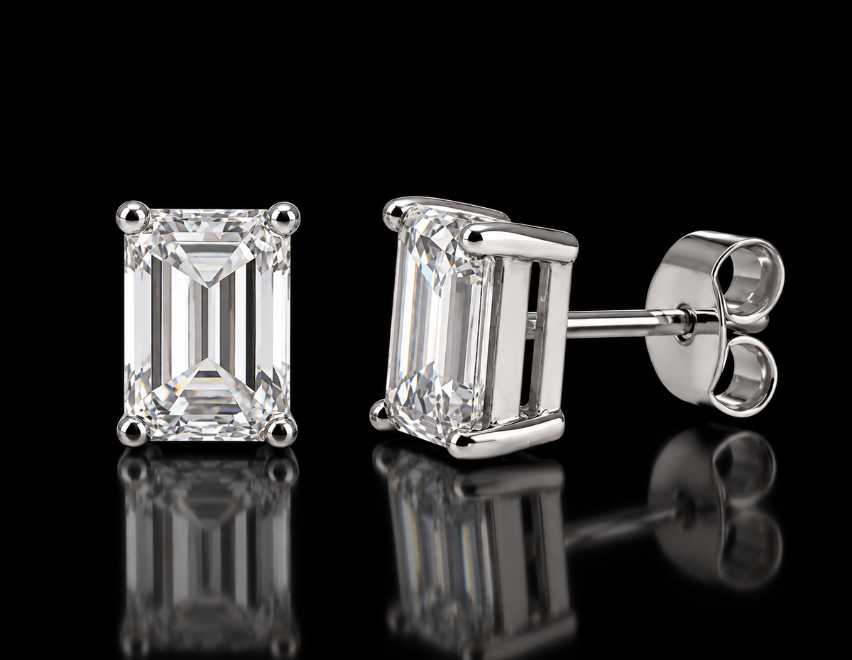 925 Sterling Silver Baguette Moissanite Stud Earrings