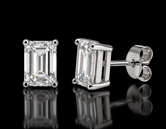 925 Sterling Silver Baguette Moissanite Stud Earrings