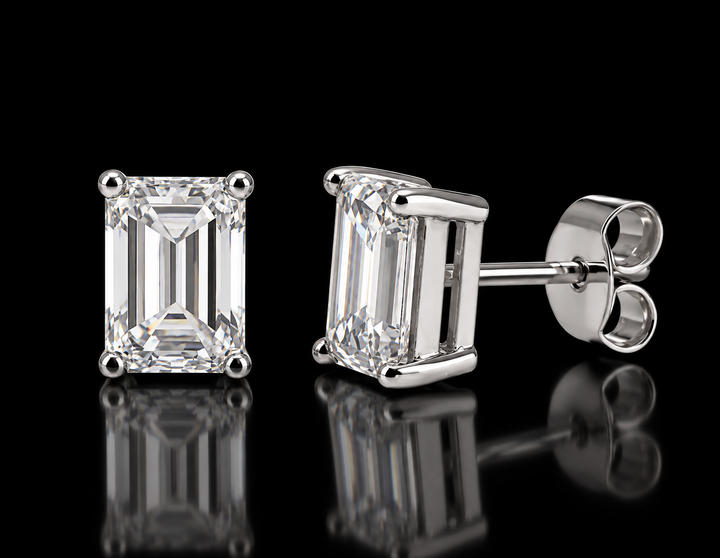 925 Sterling Silver Baguette Moissanite Stud Earrings