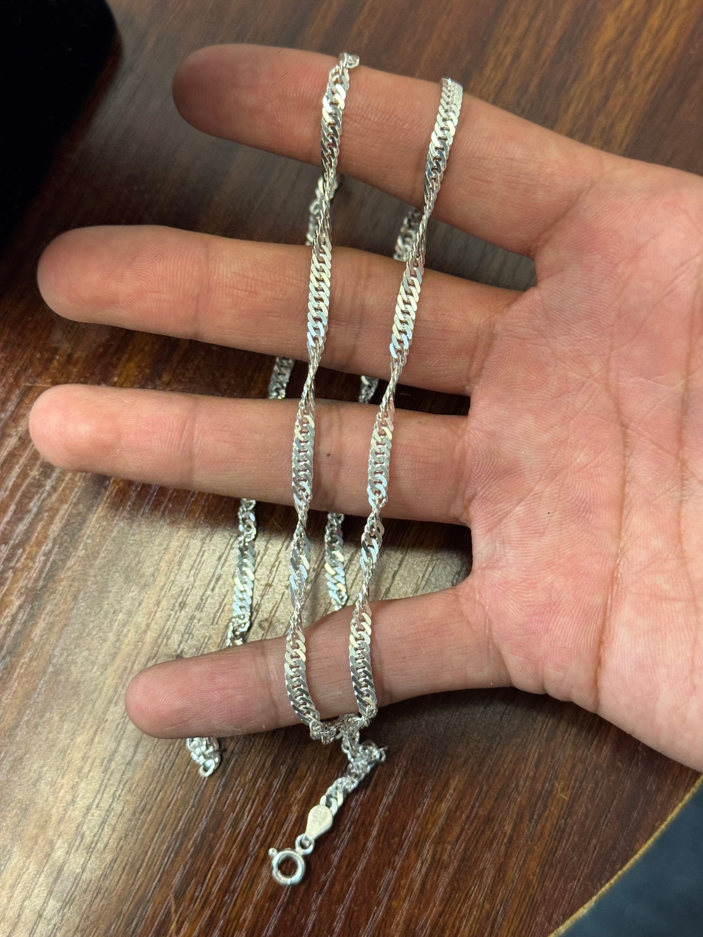 925 Sterling Silver 3.5MM Singapore Chain Necklace