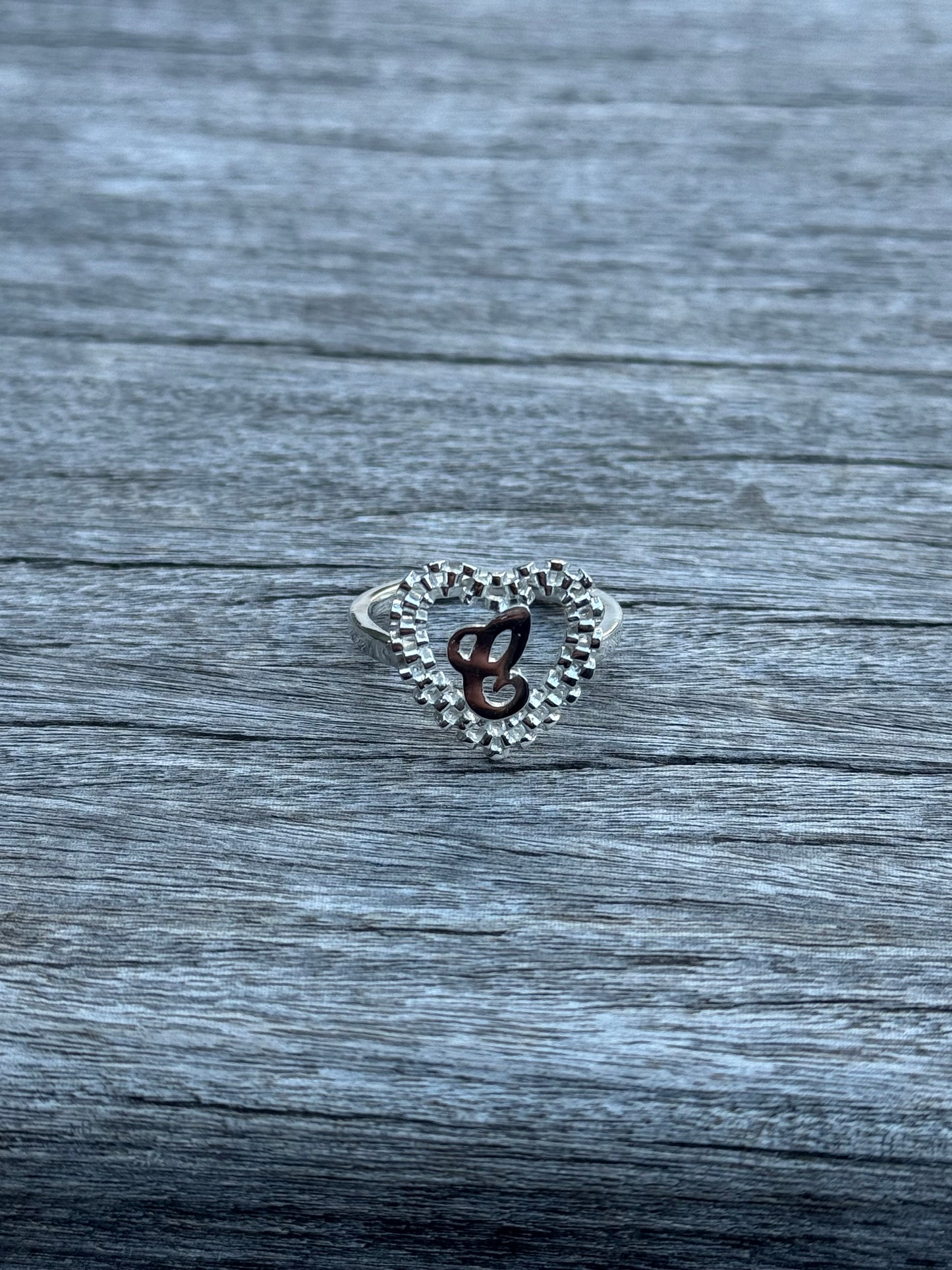 925 Silver Heart Rolex Initial Ring