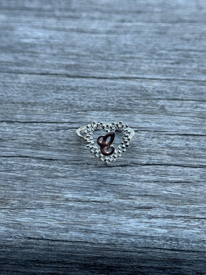 925 Silver Heart Rolex Initial Ring