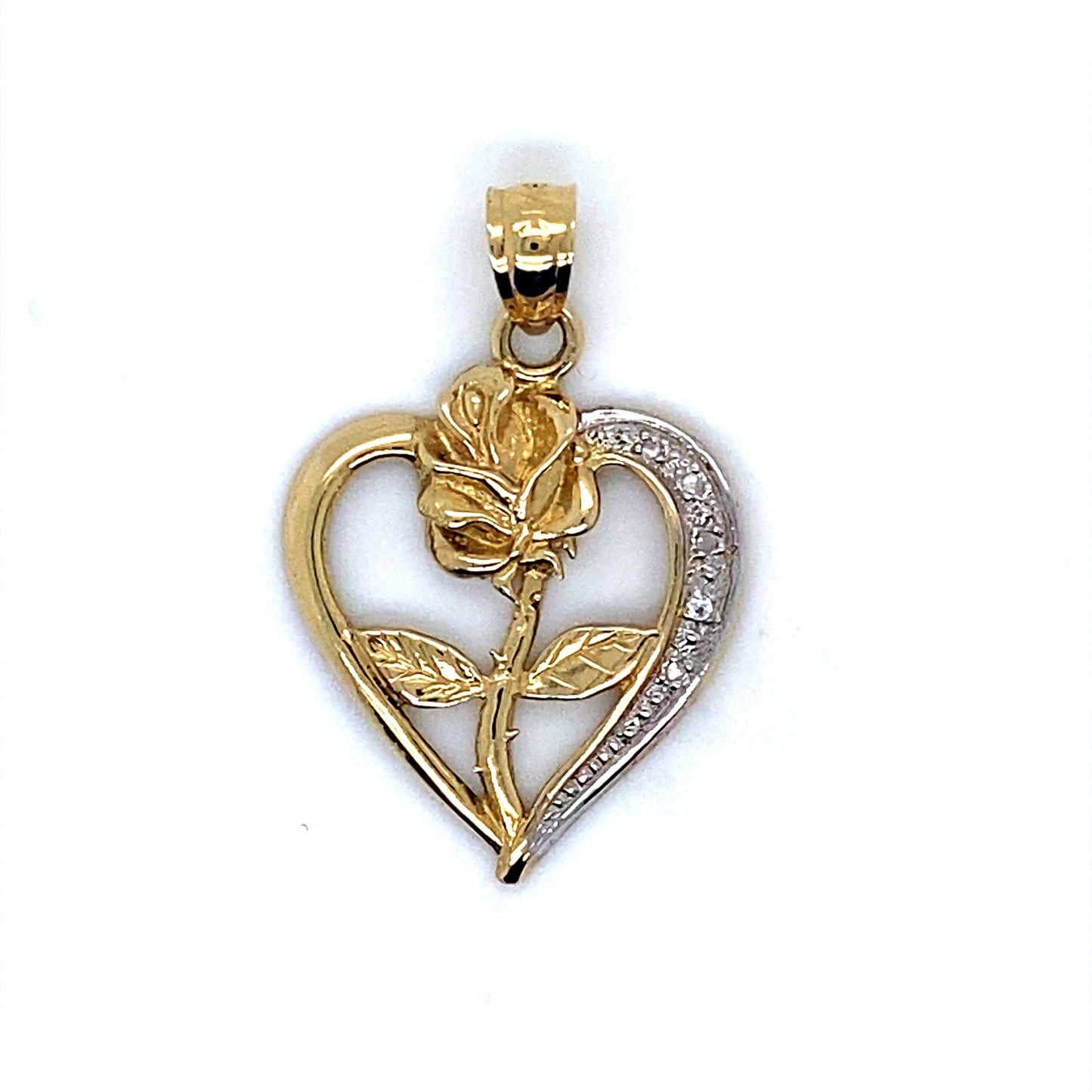 14K Two-Tone Rose Flower Pendant