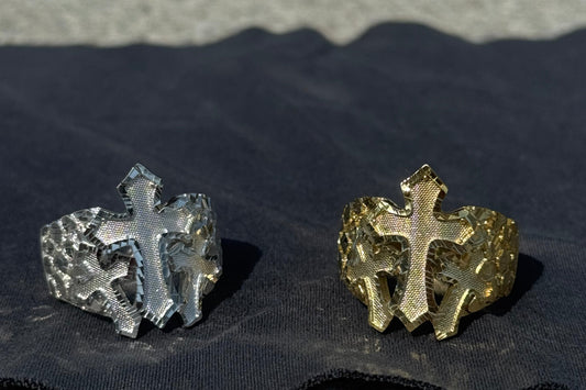 925 Silver Triple Cross Nugget Ring