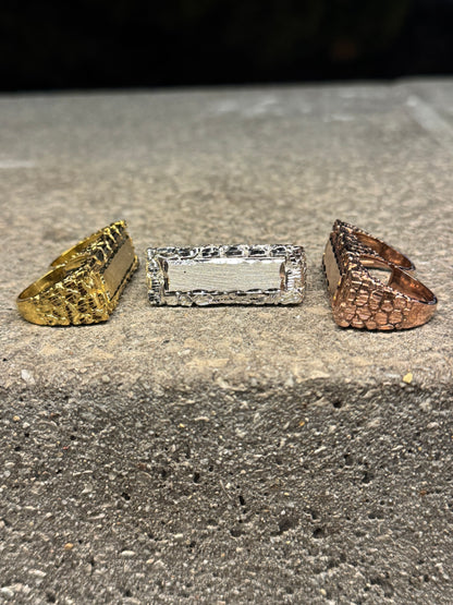 925 Silver Double Finger Nugget Name Plate Ring