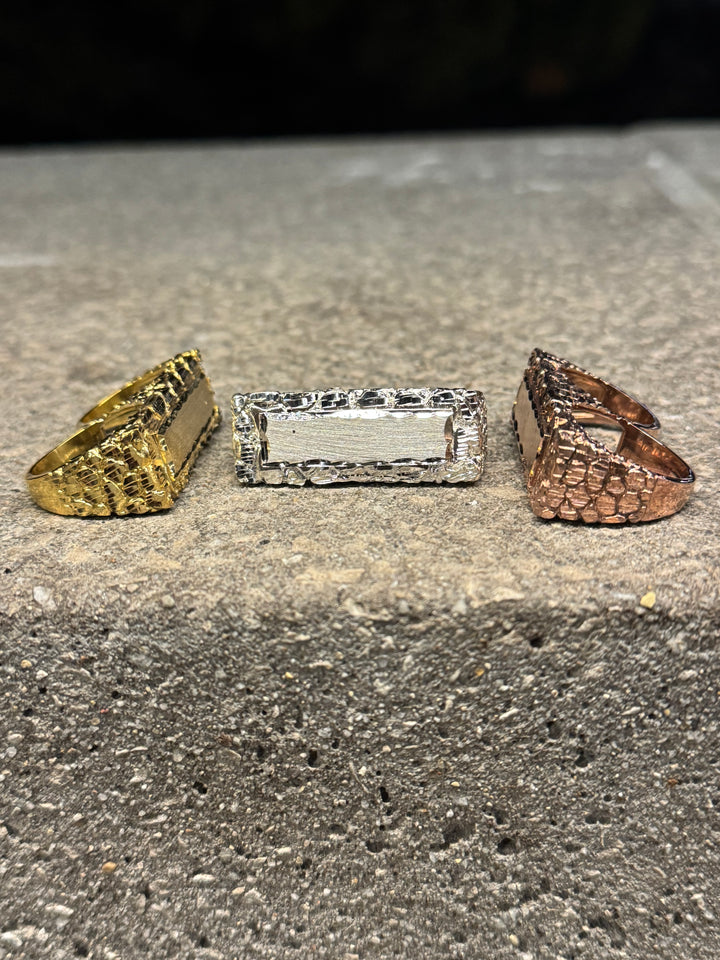 925 Silver Double Finger Nugget Name Plate Ring - Personalized Ring - D's Custom Jewelry