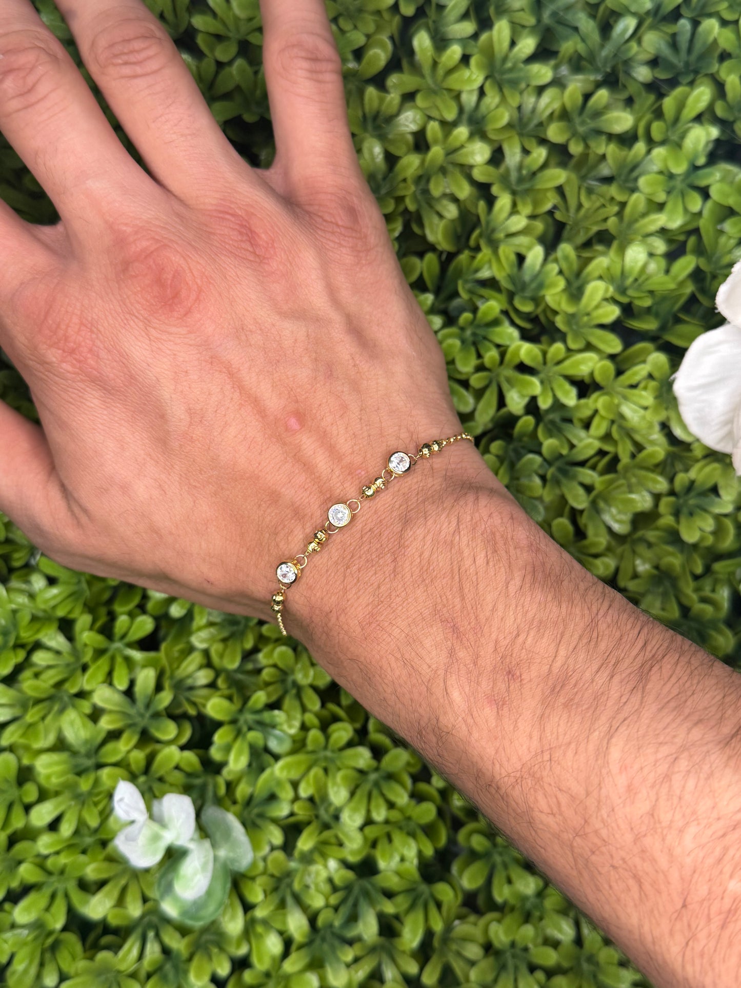 Gold-Plated Sterling Silver Three-Stone Beaded Link Bracelet