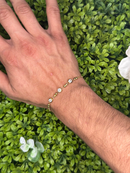 Gold-Plated Sterling Silver Three-Stone Beaded Link Bracelet