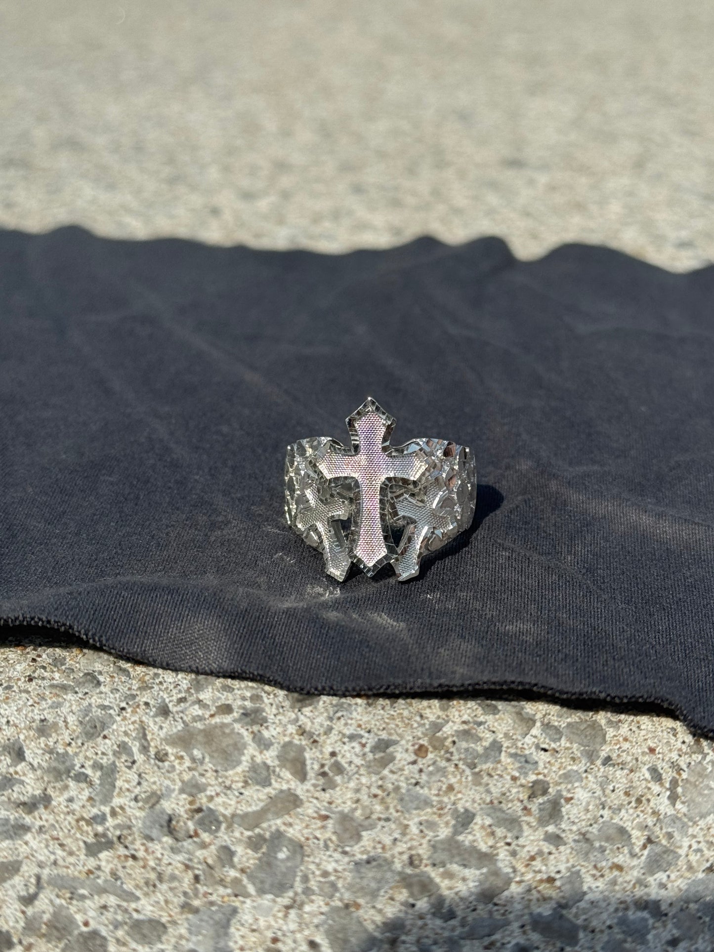 925 Sterling Silver Triple Cross Nugget Ring Detail - D's Custom Jewelry