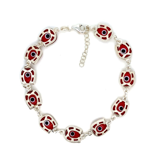 925 Sterling Silver Red Evil Eye Bracelet 8 1/2”