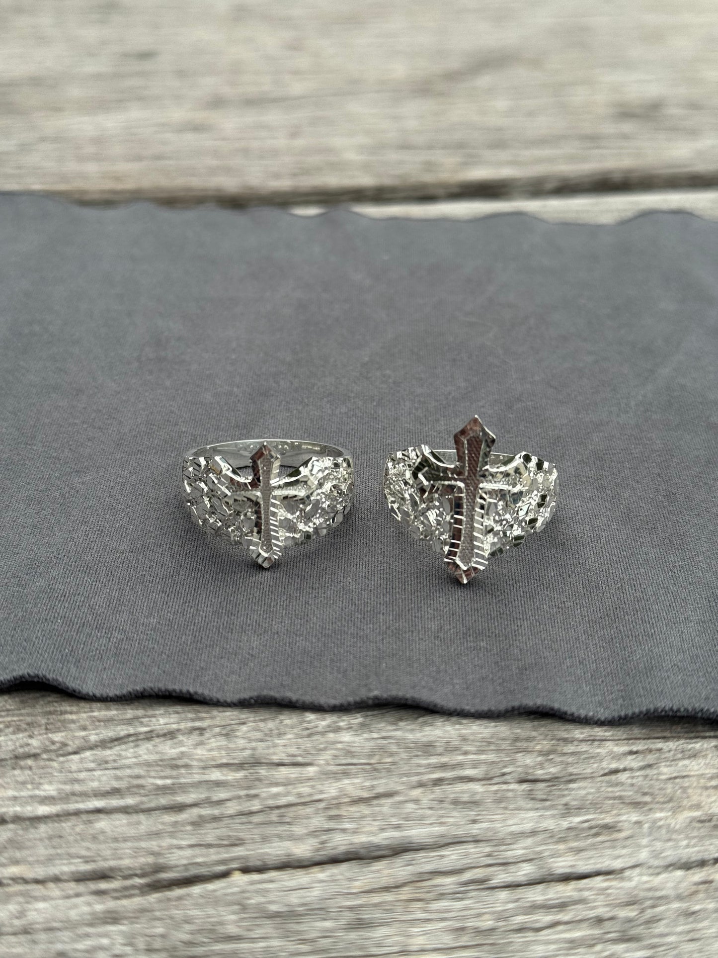 925 Silver Nugget Cross Ring