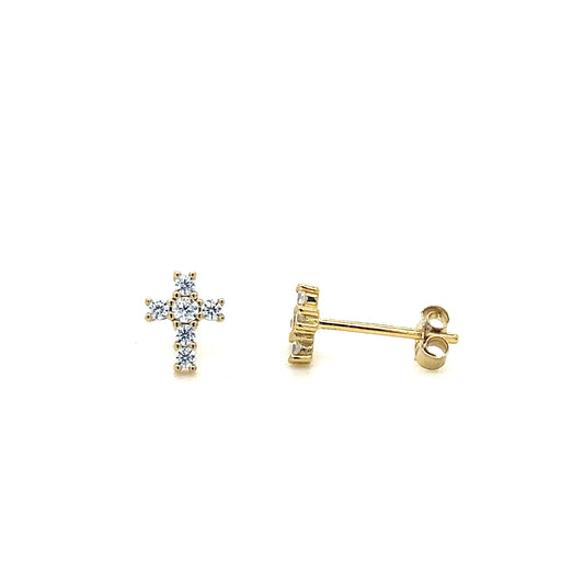Gold Plated Cross In 925 Sterling Silver Earrings