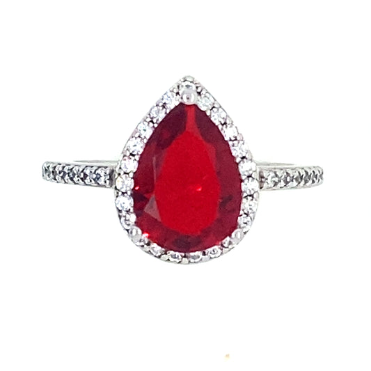 Red Ruby Pear Shaped Ring In 925 Sterling Silver
