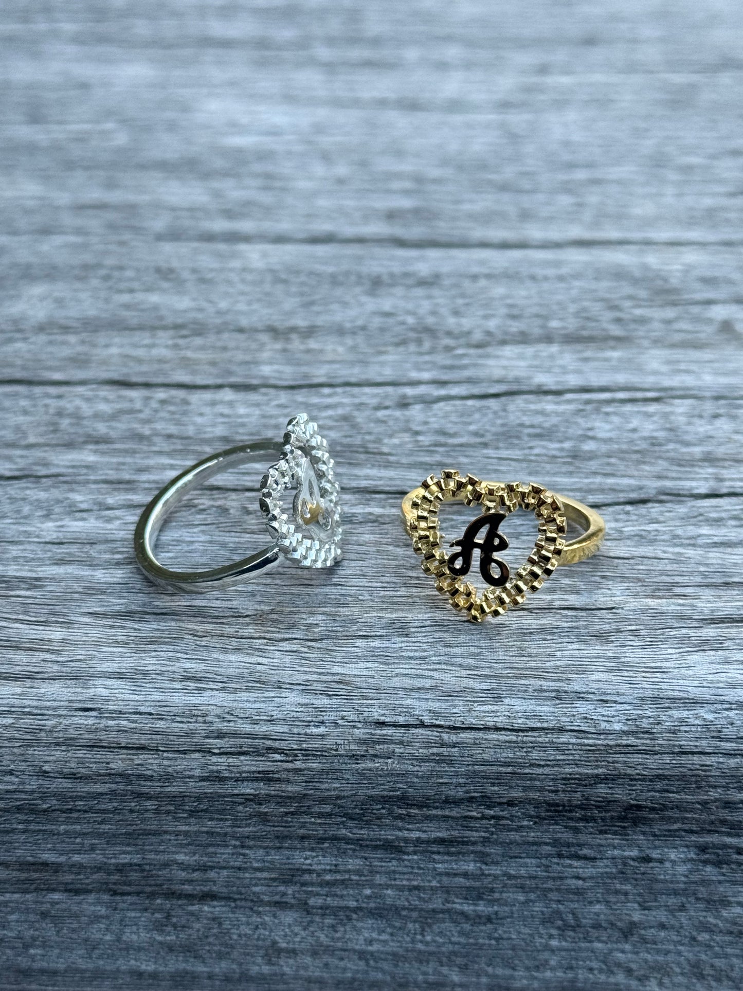 925 Silver Heart Rolex Initial Ring