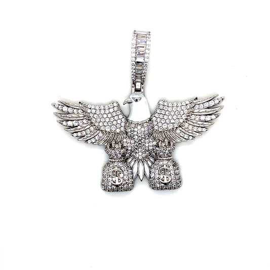 925 Sterling Silver Eagle Money Bag White Enamel Pendant