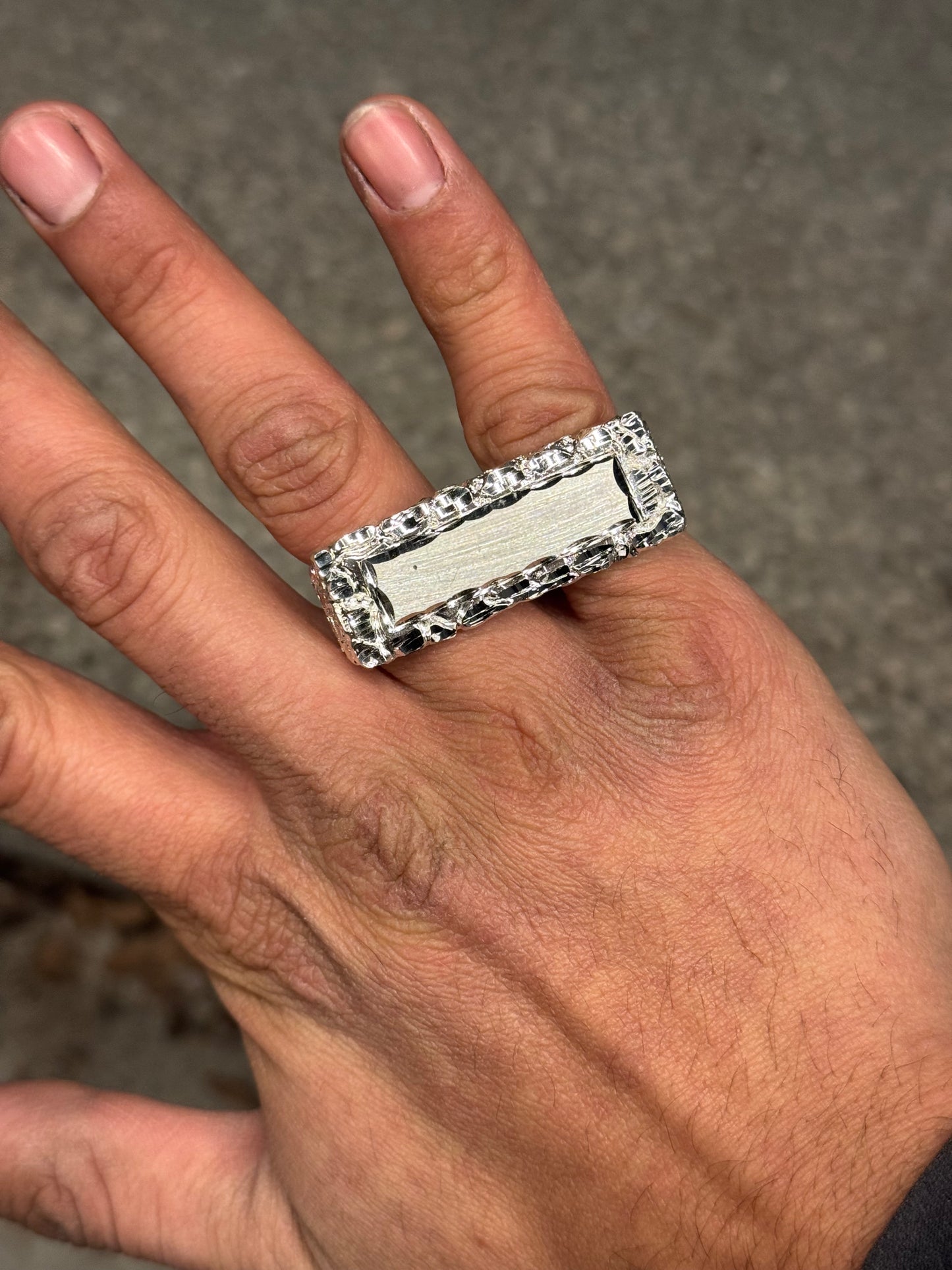 925 Silver Double Finger Nugget Name Plate Ring