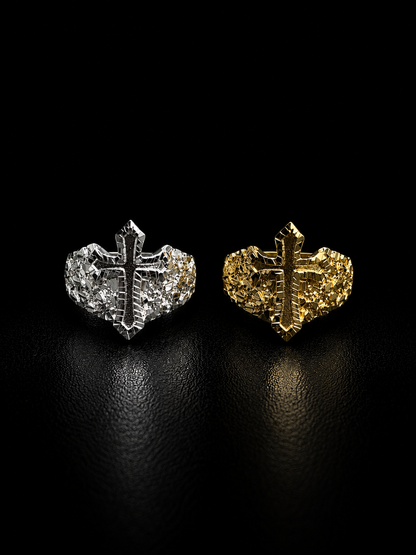 925 Silver Nugget Cross Ring