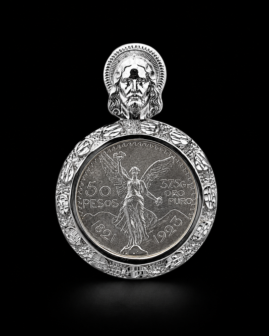 925 Silver Nugget Centenario Pendant W/ San Judas