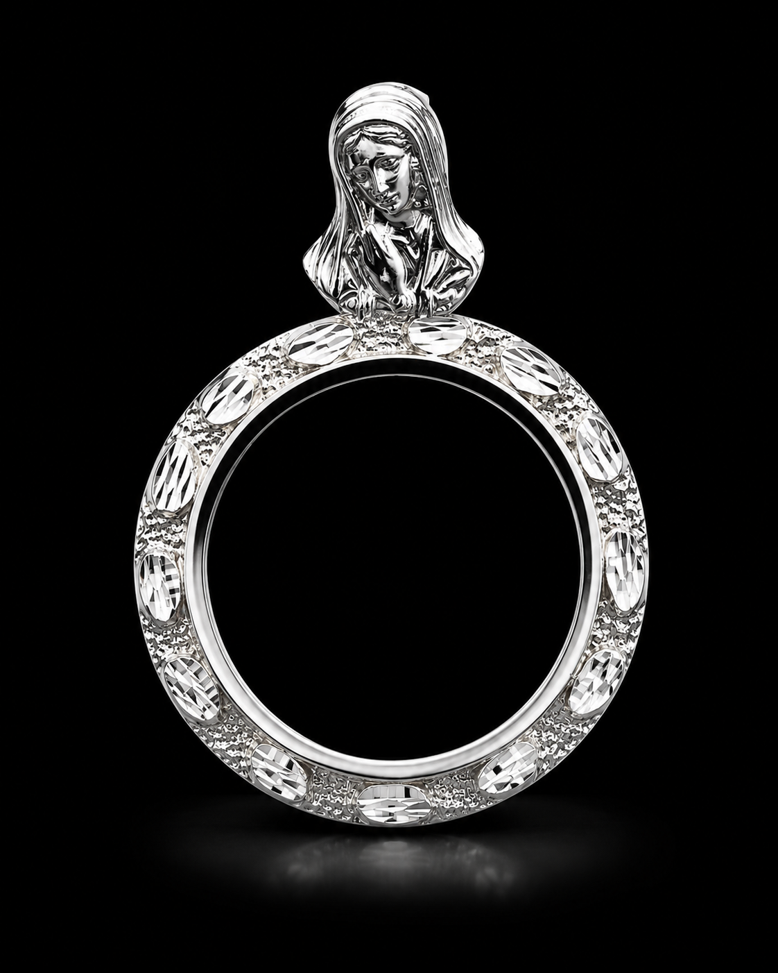 925 Silver Nugget Centenario Pendant W/ Virgin Mary
