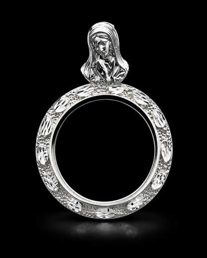 925 Silver Nugget Centenario Pendant W/ Virgin Mary