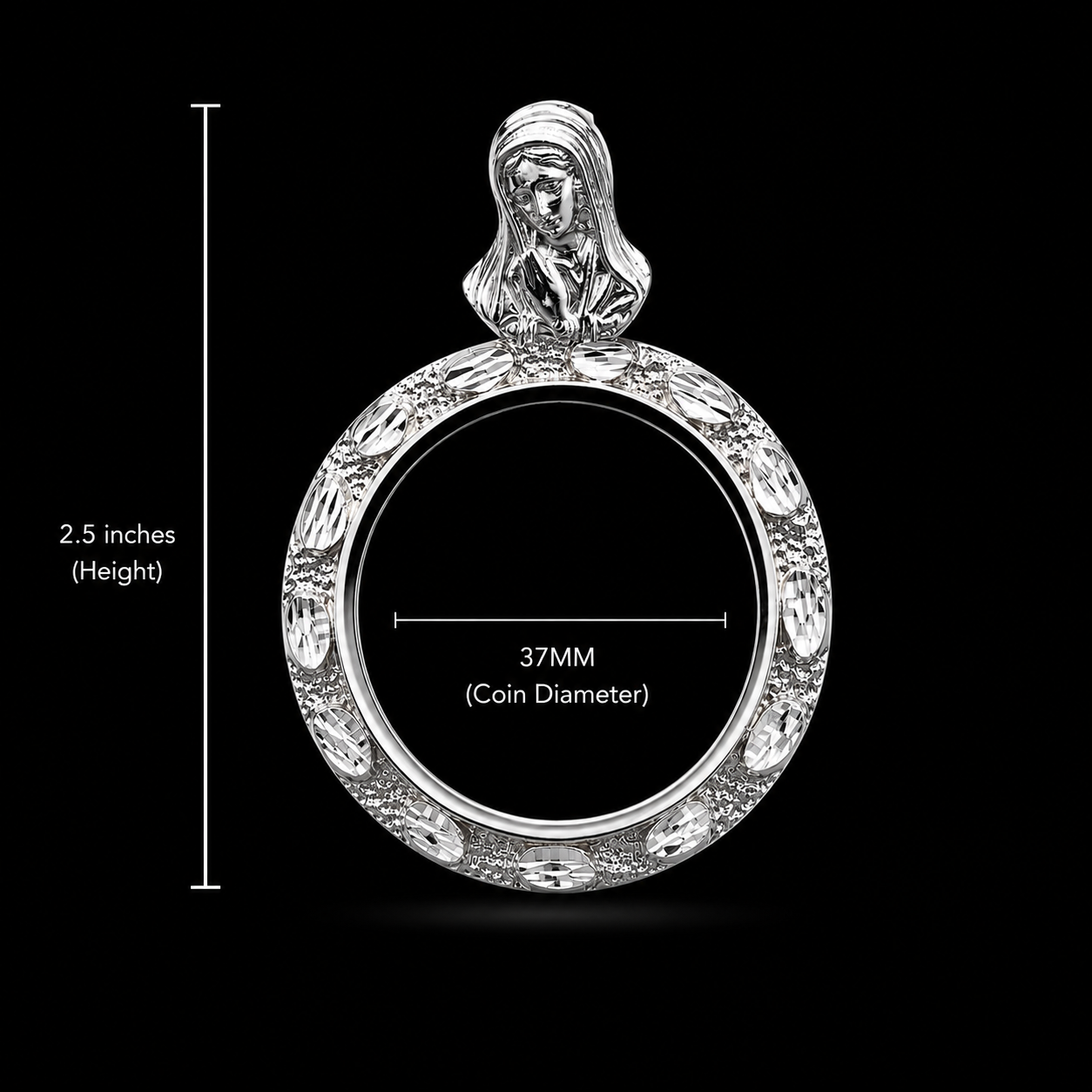 925 Silver Nugget Centenario Pendant W/ Virgin Mary