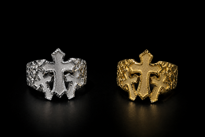 925 Silver Triple Cross Nugget Ring