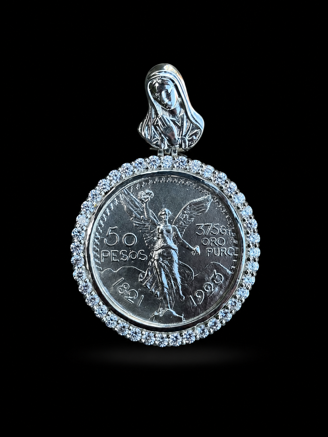 925 Silver Centenario Pendant W/ Virgin Mary