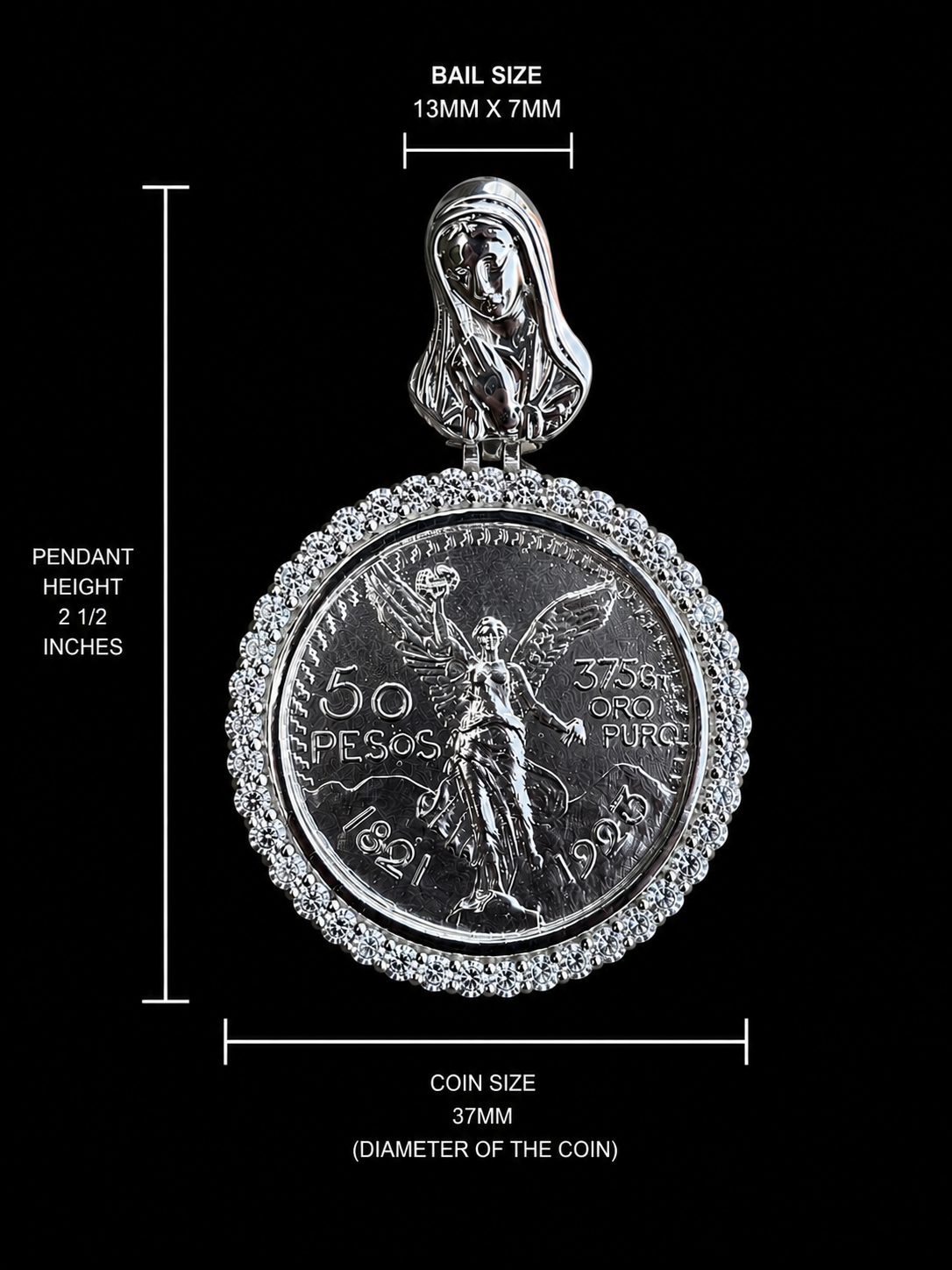 925 Silver Centenario Pendant W/ Virgin Mary