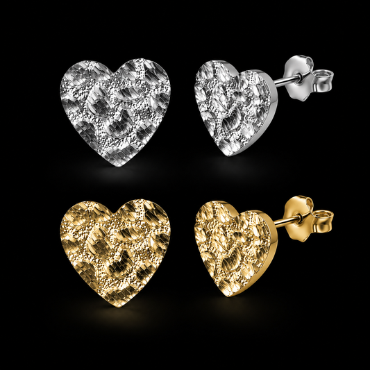 Pendientes de pepita de corazón de plata 925