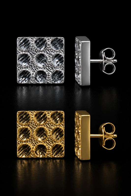 Aretes cuadrados de pepita de plata 925