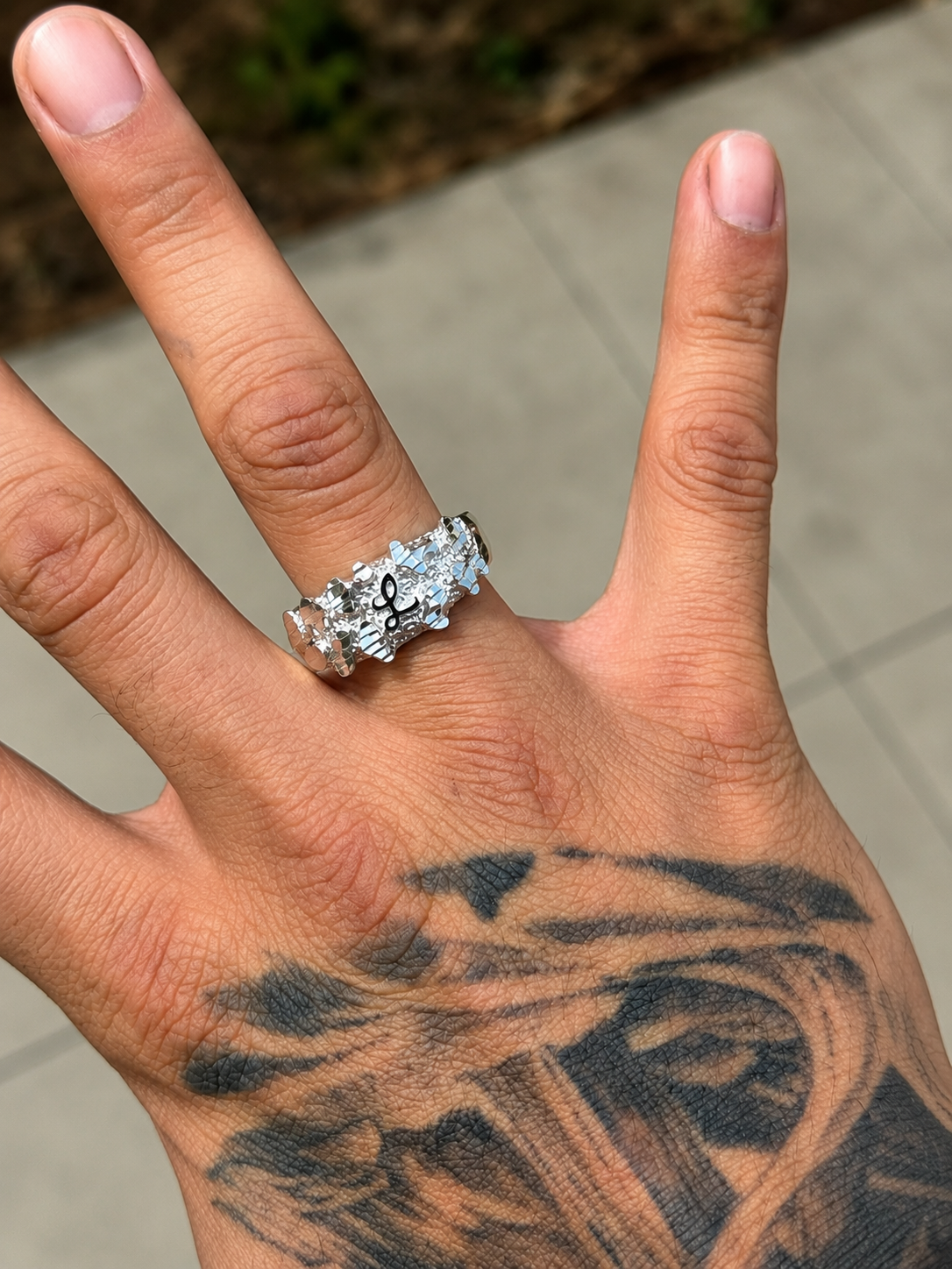 925 Silver Initial Nugget Ring