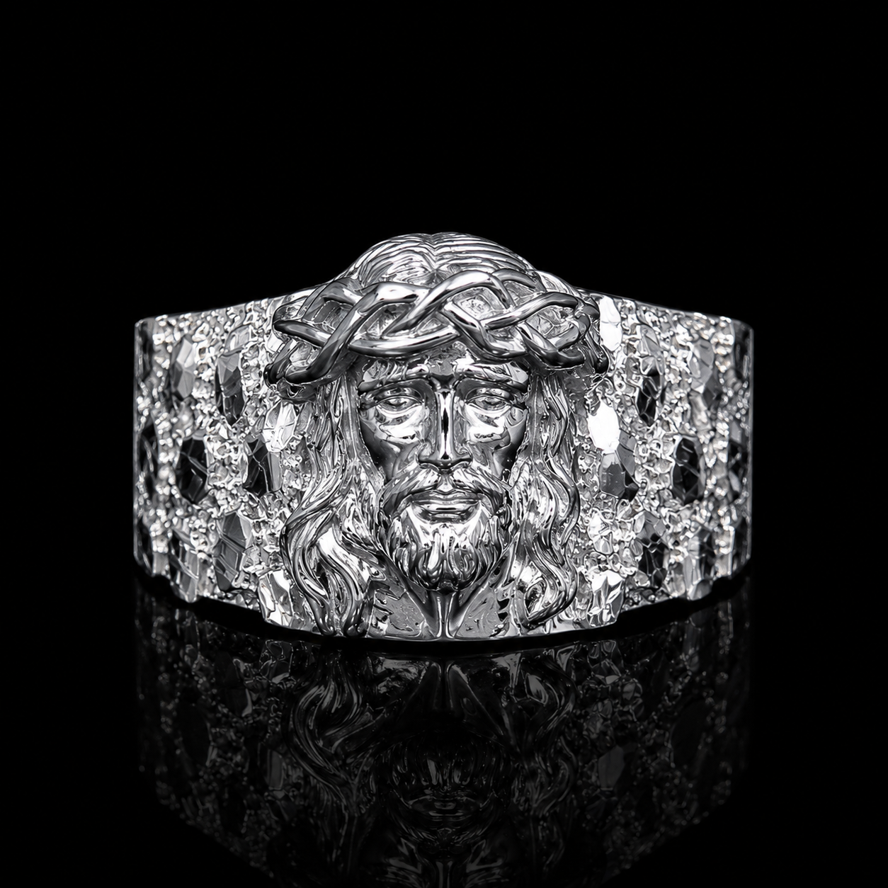 925 Silver Jesus Nugget Ring