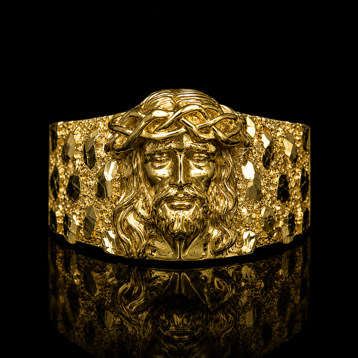 925 Silver Jesus Nugget Ring