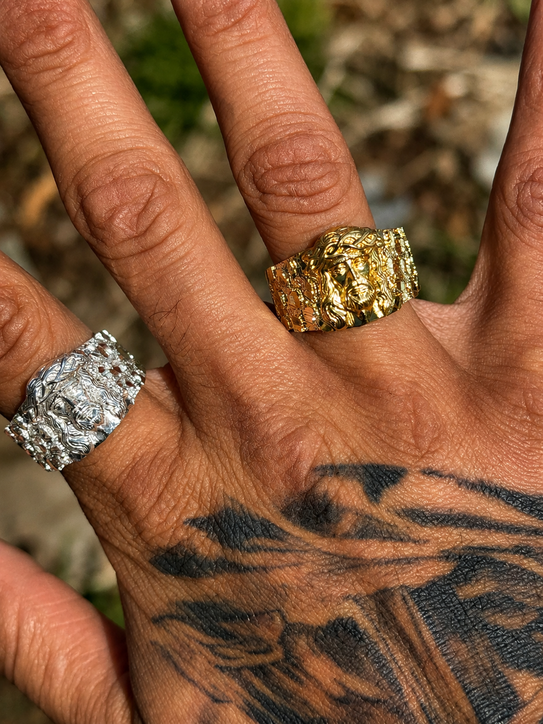 925 Silver Jesus Nugget Ring