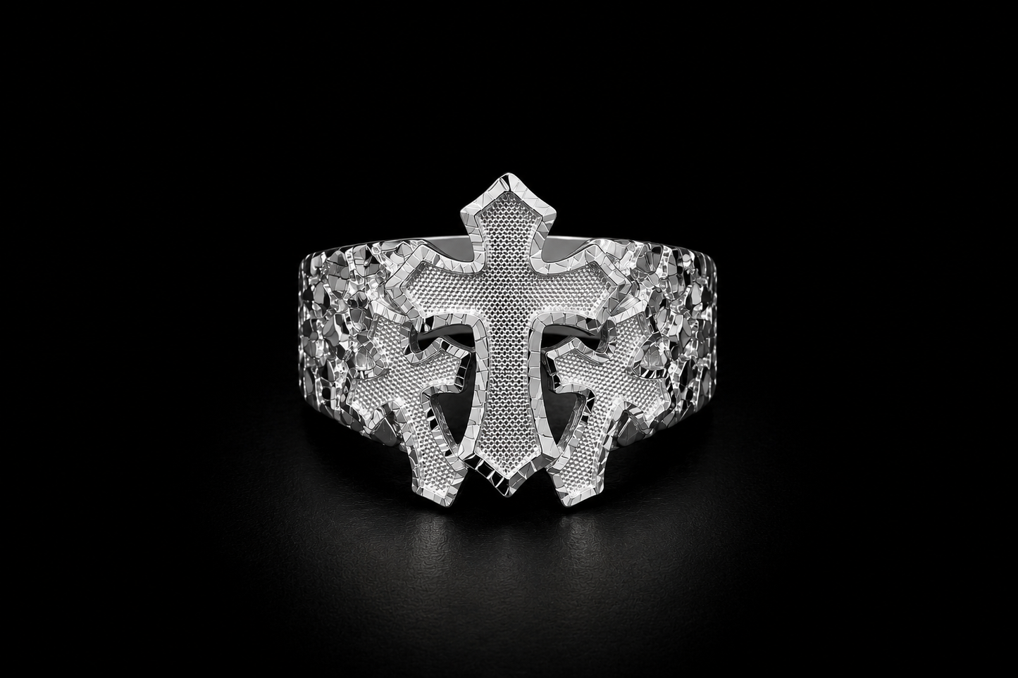 925 Silver Triple Cross Nugget Ring