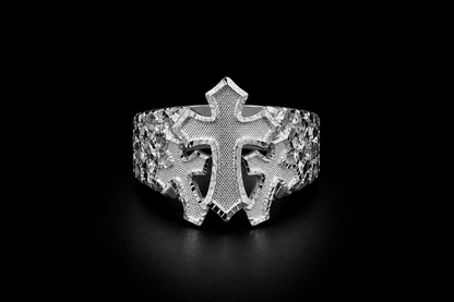 925 Silver Triple Cross Nugget Ring
