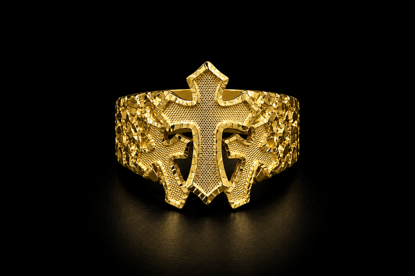 925 Silver Triple Cross Nugget Ring