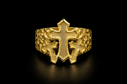 925 Silver Triple Cross Nugget Ring