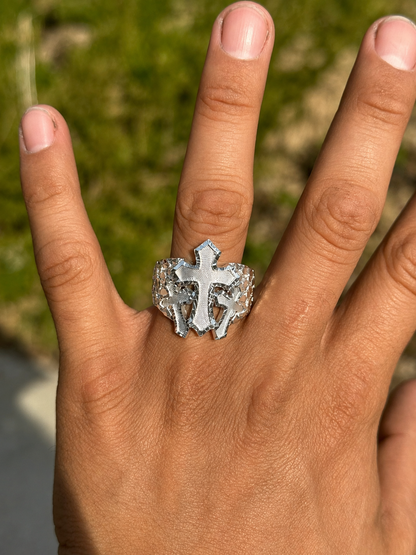 925 Silver Triple Cross Nugget Ring