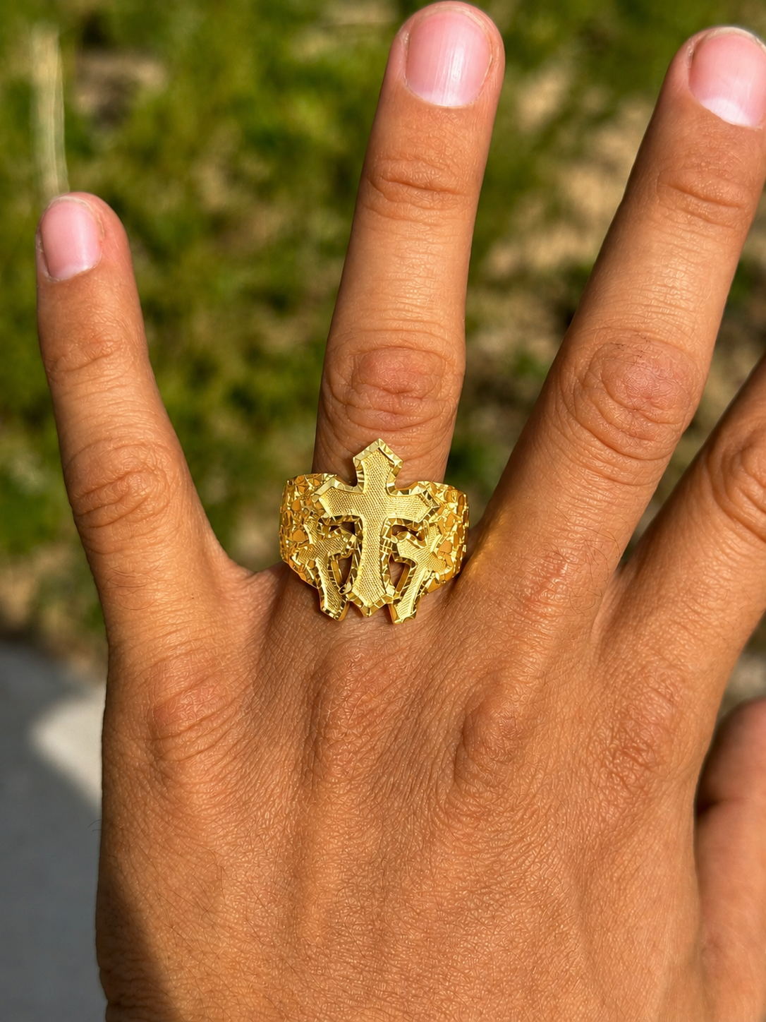925 Silver Triple Cross Nugget Ring