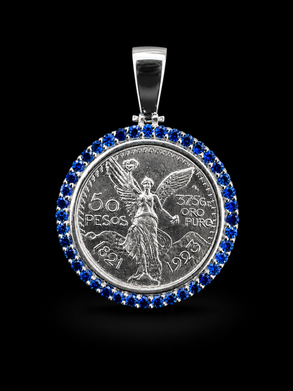 925 Silver Centenario Pendant W/ Blue Sapphire