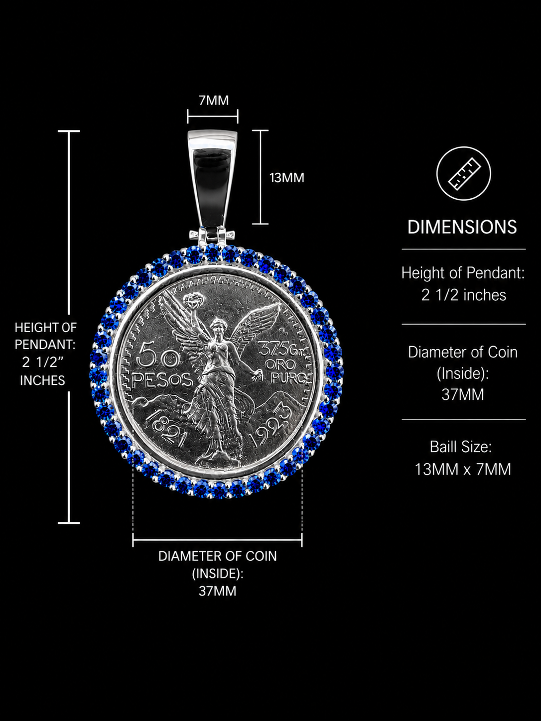 925 Silver Centenario Pendant W/ Blue Sapphire