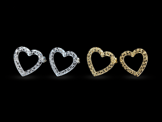 Pendientes de pepita de corazón de plata 925