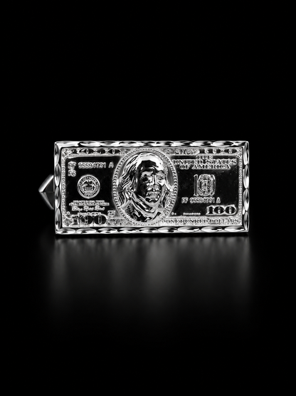 925 Silver Double Finger 100$ Bill Ring